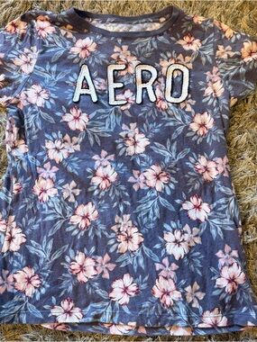 Classic Floral Logo Tee - Blue with Pink Flowers